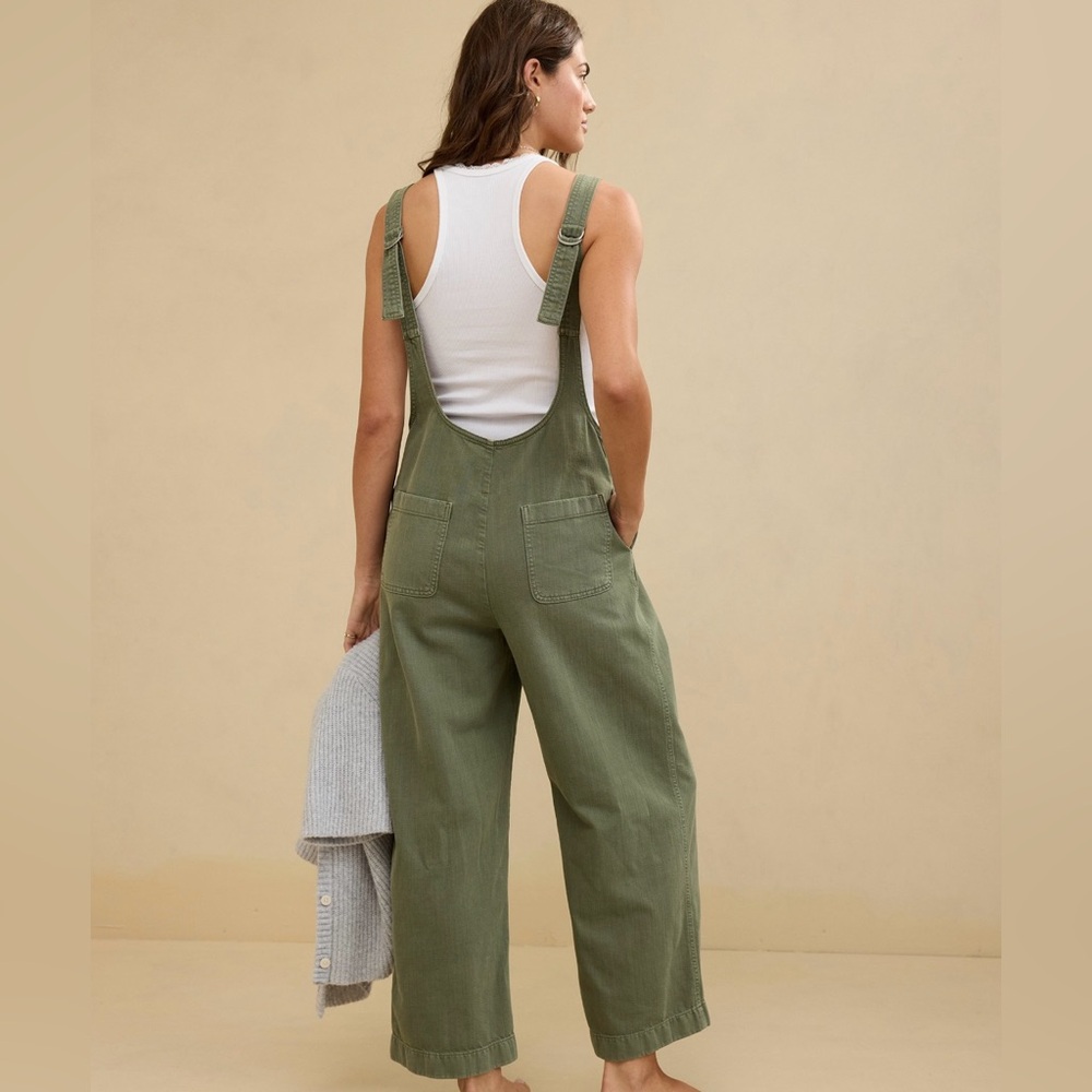 Aerie Olive Green Cotton Overalls Size L - Picture 2 of 16